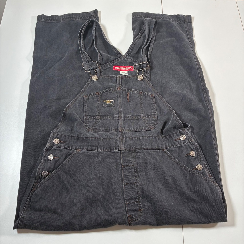 Unionbay Overalls Medium Black Faded Carpenter Denim Bib Dungarees Utility Y2K